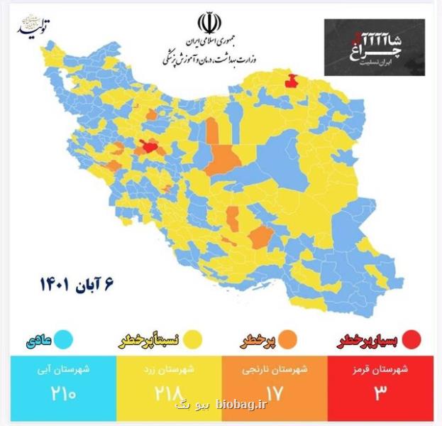 جدید ترین رنگ بندی کرونایی شهرهای کشور